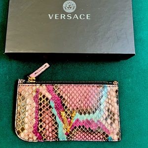 VERSACE Card Holder Wallet Key Chain Genuine Python